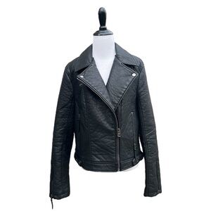 Topshop Black Faux Leather Moto Jacket with Zip Details